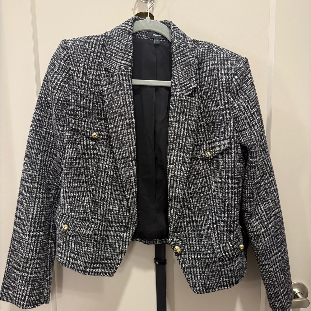 Express Black and White Textured Blazer - Picture 5 of 6